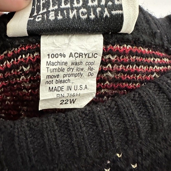Distinctly Different Womens Vintage Pullover Sweater Size XL Black Red Holiday - Picture 7 of 12